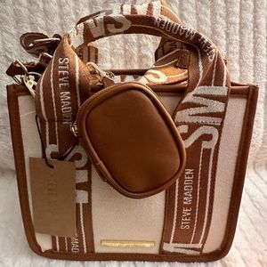 NWT Steve Madden Crossbody/Canavs/Tote w/AirPod Case -Cognac